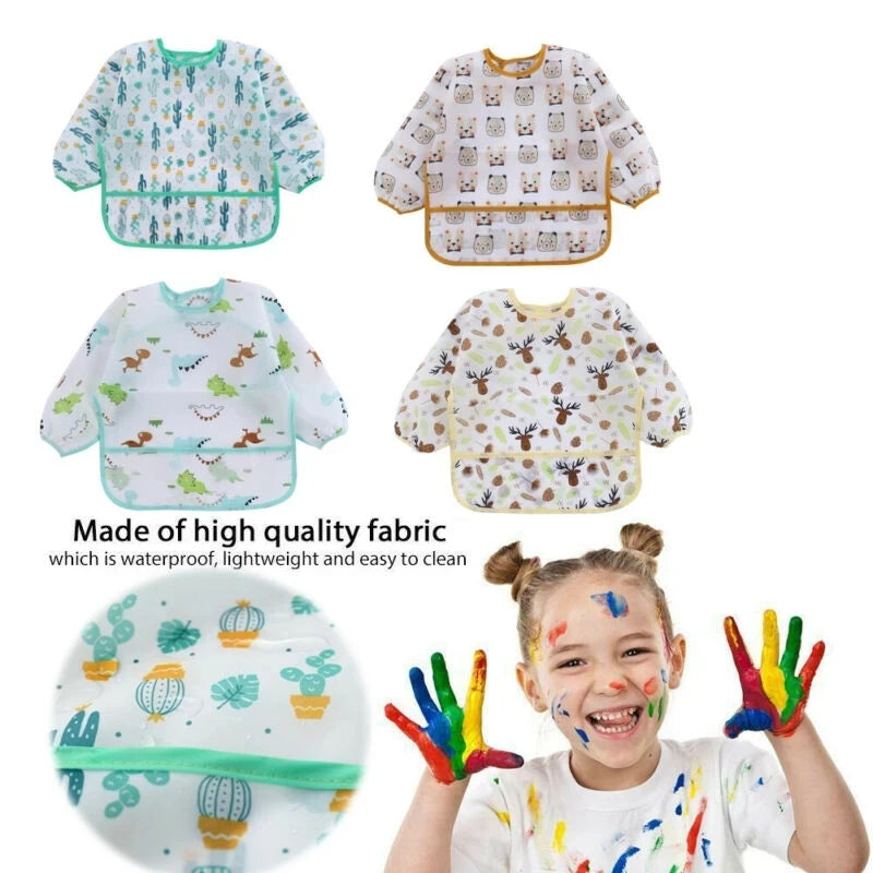 2025New Cute Baby Bibs Children Baby Stuff Toddler Waterproof Long Sleeve Art Smock Feeding Bib Apron for Kids 0-6 Years