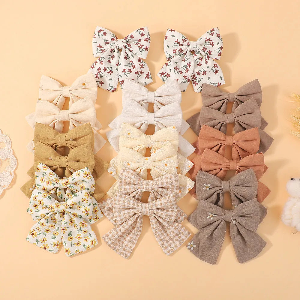 10pcs/set Cotton Flower Bowknot Hair Clips for Kids Girls Sweet Hairpin Barrettes Ponytail Clip Hair Accessories Headwear