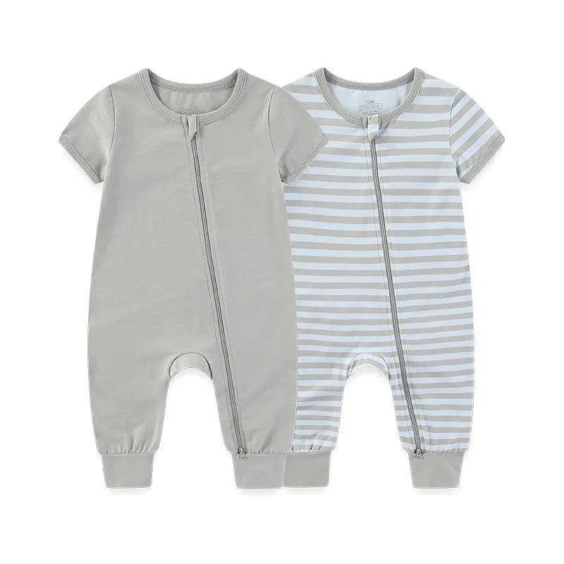 2-Pack Simple Fashion Baby Unisex Jumpsuits Summer Short Sleeve Newborn Boy Girl Zipper Rompers 0-24 Months Infant Clothes