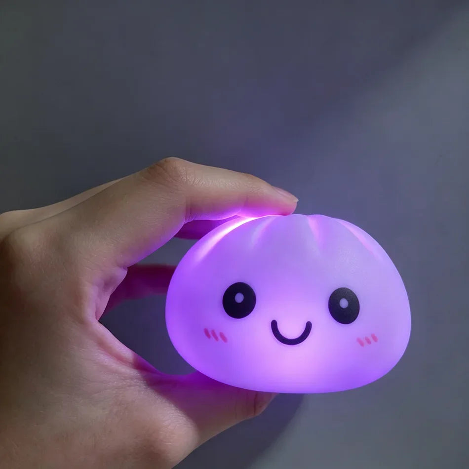 Aesthetic LED Bun Night Light, Soft Silicone Squishy Toy, Glowing Food Ornament, Sensory Stress Reliever, Cute Gift for Kids & A
