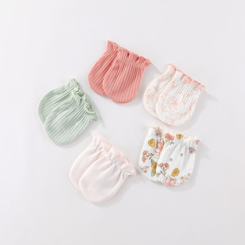 Kiddiezoom 4/5 Pairs Newborn Gloves 100%Cotton Cute Breathable Mittens Baby Accessories 0-6M