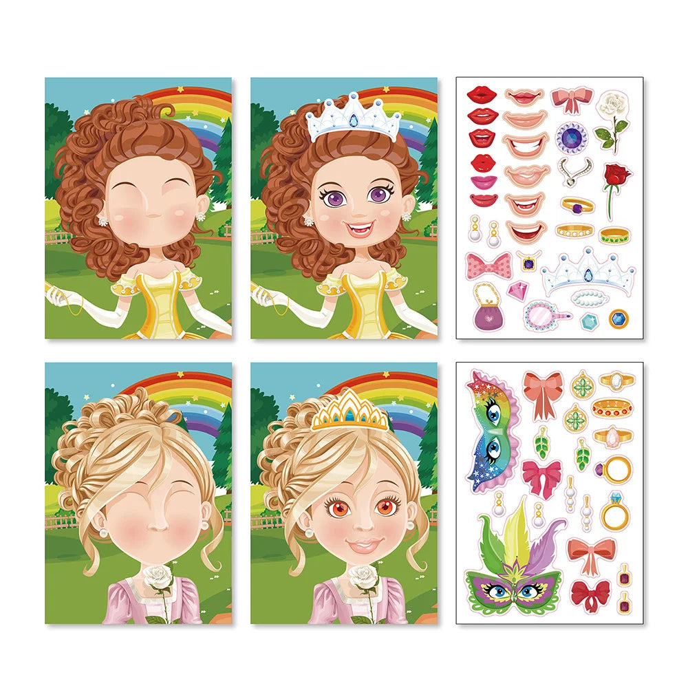 Make a Face DIY Animal Princess Dinosaur Jigsaw Stickers Kids Puzzle Games Funny Cartoon Educational Craft Stickers Toy For Baby