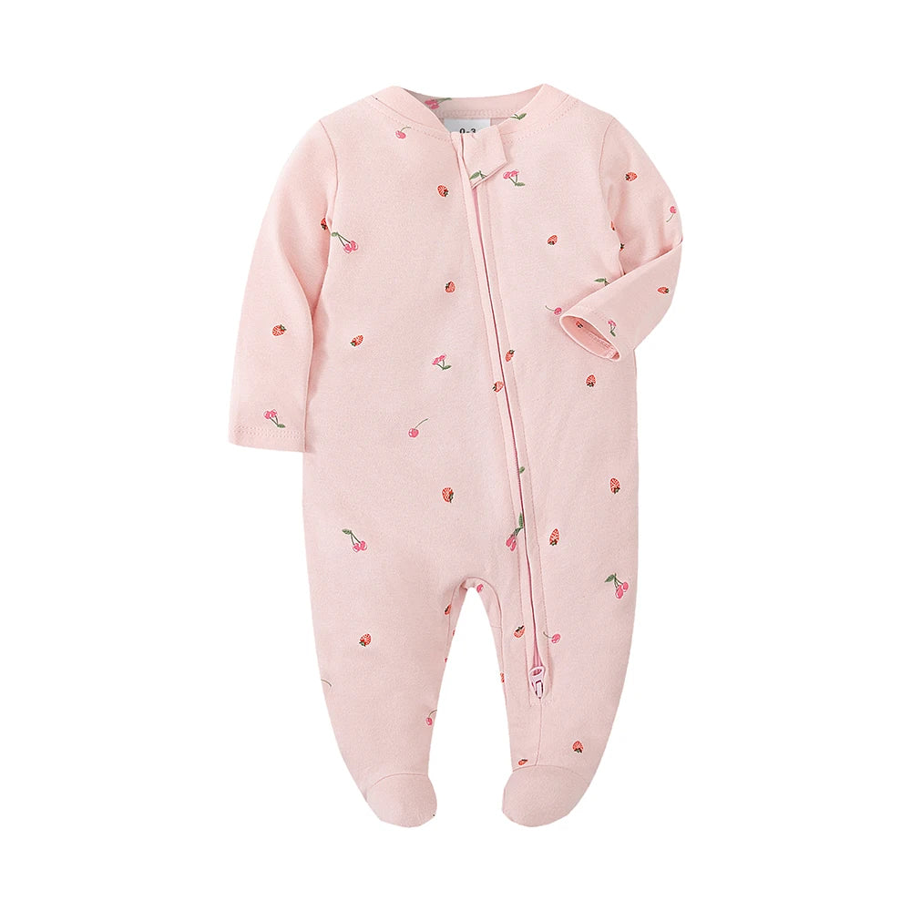Newborn Baby Footed Pajamas Zipper Romper Long Sleeve Cotton Jumpsuit Solid White 0-12 Months Unisex Fashion Baby Clothes