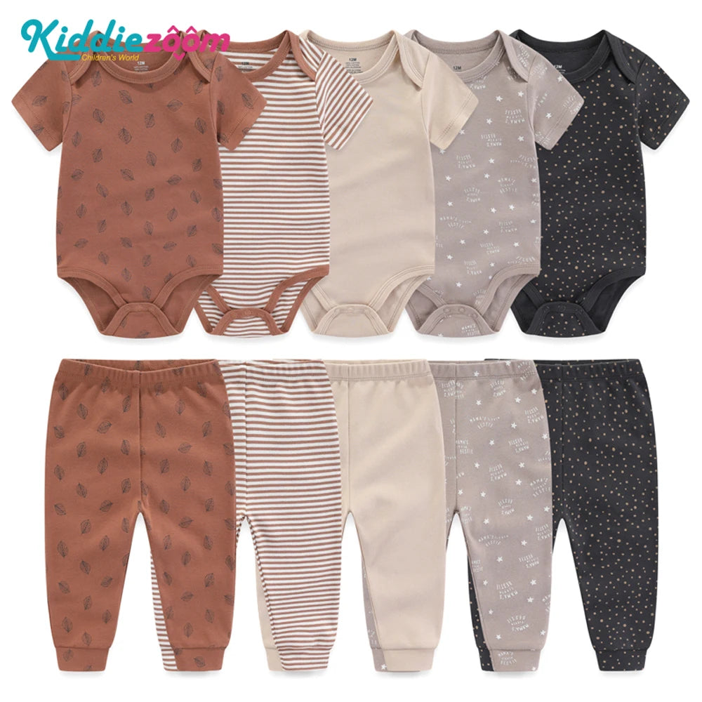 Kiddiezoom Baby Clothing Set Four Seasons Fashion Newborn Bodysuits and Pants 10 Pcs Lot