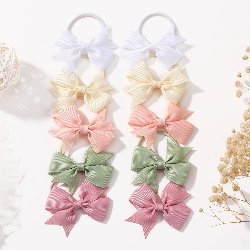 Bowknot Hairband For Girls 2.6 Inch Elastic Satin Headband 10 Pcs Lot Bulk Pack