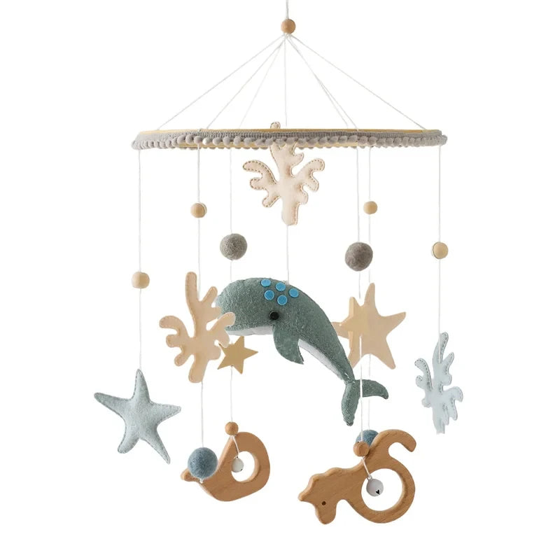 Crib Mobile Rattle Toy For 0 To 12 Months Forest Animal Theme With Wooden Bracket Hanging Bell