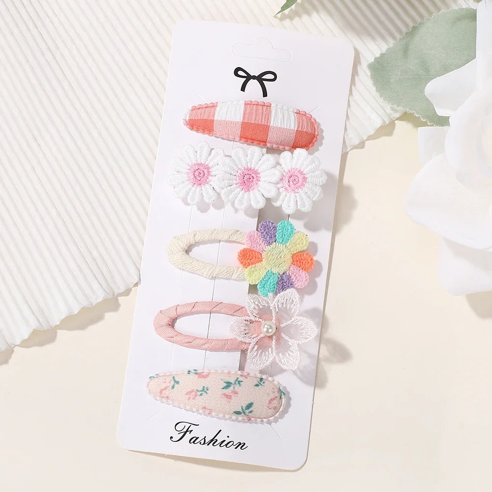 5Pcs/lot Girls Lovely Hair Clips Set Embroidered Bangs Barrette Ins Style Daisy Hairpin Kids Hairgripes Accessories