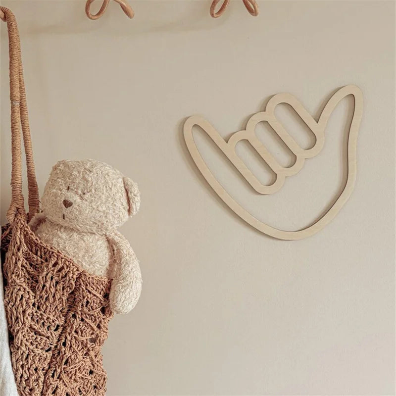 Scandinavian-inspired wooden gesture wall art handcrafted from natural wood with minimalist design for modern decor
