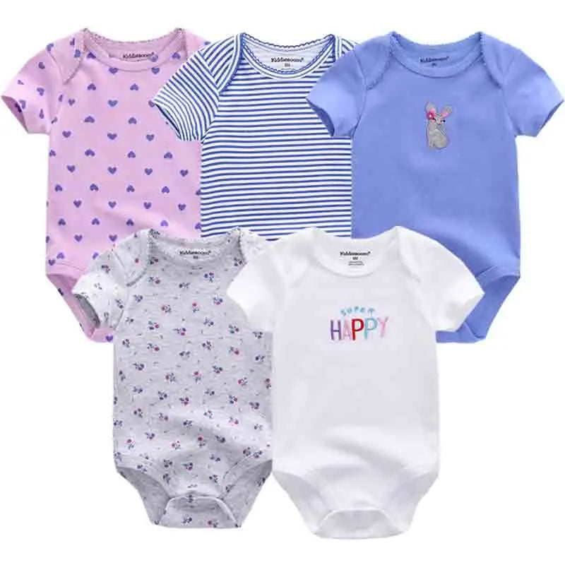 Cartoon 5-Pieces Summer Baby Boy Girl Bodysuits 100%Cotton Soft Newborn Onesies Short Sleeve Infant Clothes