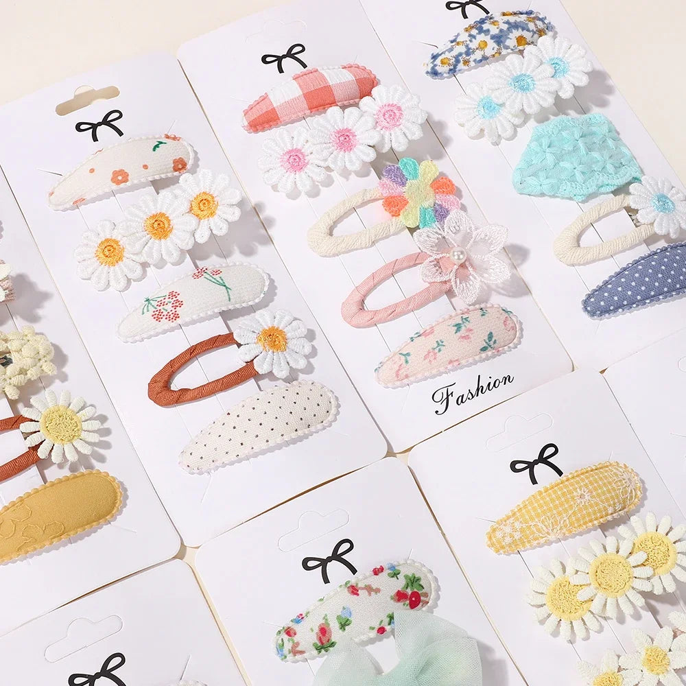 5Pcs/lot Girls Lovely Hair Clips Set Embroidered Bangs Barrette Ins Style Daisy Hairpin Kids Hairgripes Accessories