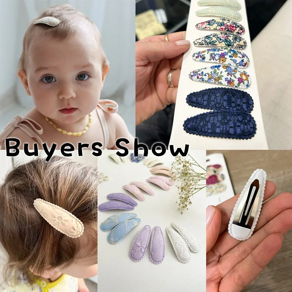 10pcs/set Baby Kids Fresh Print Cotton Alloy Hair Clips Fabric Plaid BB Hairpins Toddler Hairgrips Headwear Hair Accessories