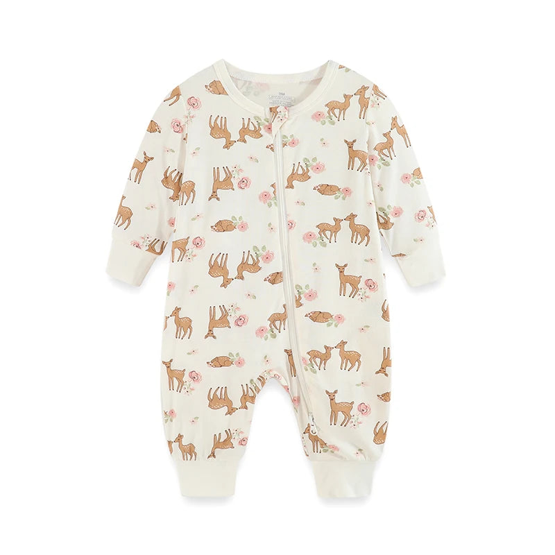 Kiddiezoom Four Seasons Long Sleeve Zipper Romper Unisex Infant Jumpsuit Rayon 1Pcs