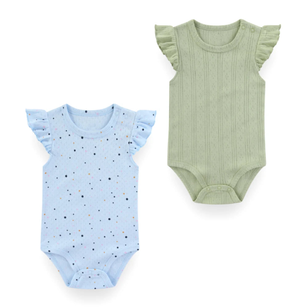 Summer Cartoon Pattern Baby Girl Romper 0-12 Months 2-Piece Set Sleeveless Triangle Bodysuit Cute Infant Clothing