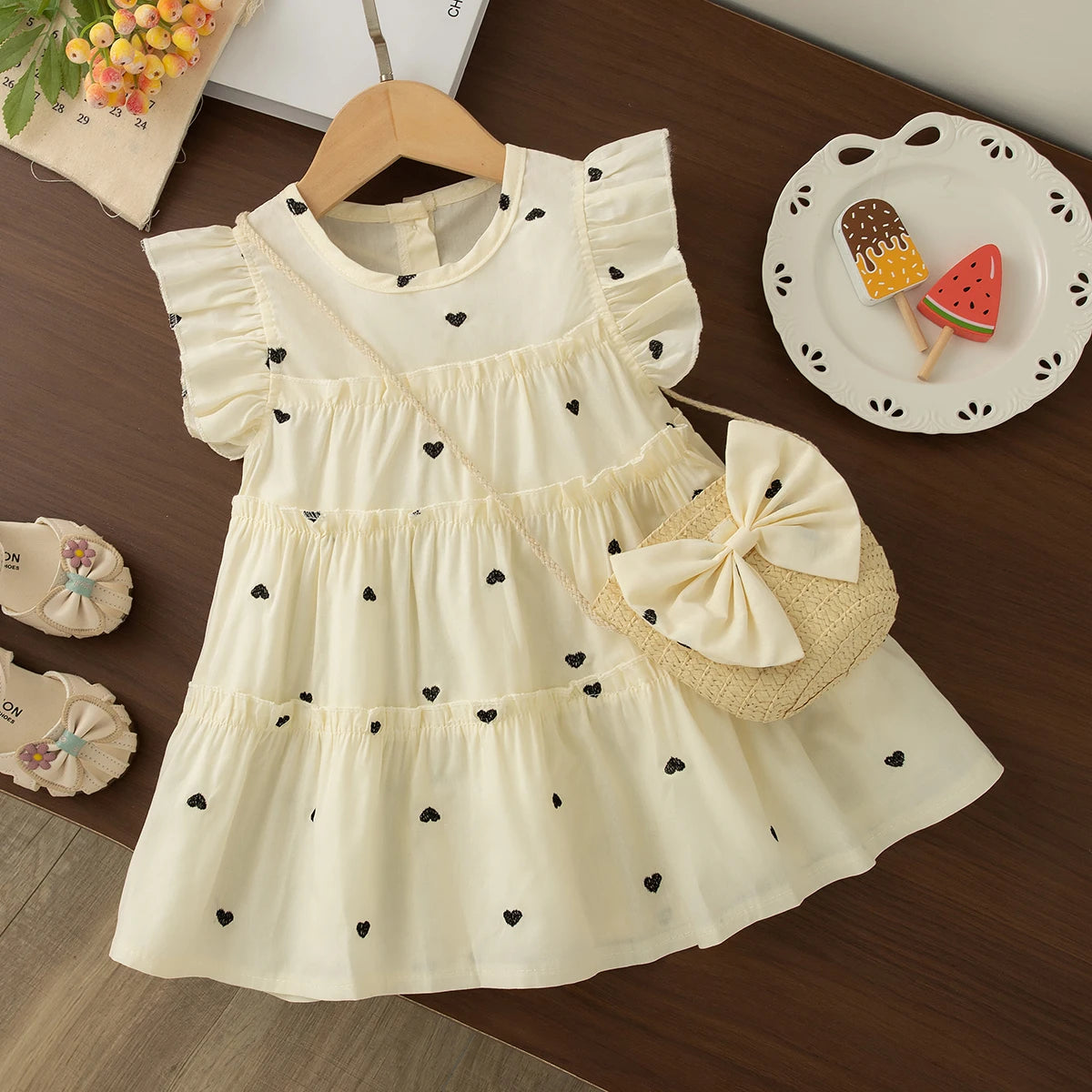 Summer New Cute And Fresh Baby Girl Dress, Sweet Children'S Clothing+Bow Bag (6 Months -3 Years Old)