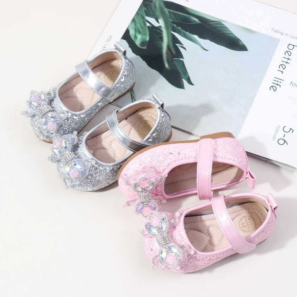 2025 Spring Bling-bling New Baby Girls' Crystal Princess Shoes For 0-3Y High Quality Soft TPR Sole Flat Girl's Leather Shoes