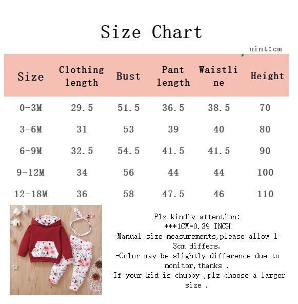 2PC Female baby Hooded Flower Long Sleeved Top+Printed Pants+Bow Headband 0-18 Months Baby Girl Autumn Sports and Leisure Set