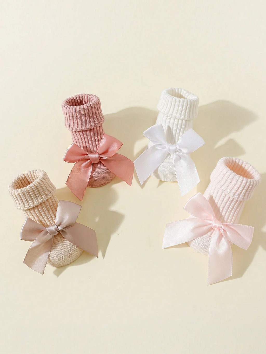 4 Pairs of Baby Girls Socks with Bows, Soft Cotton Newborn Infant Ankle Socks, Breathable Non-Slip Short Socks for 0-24 Months