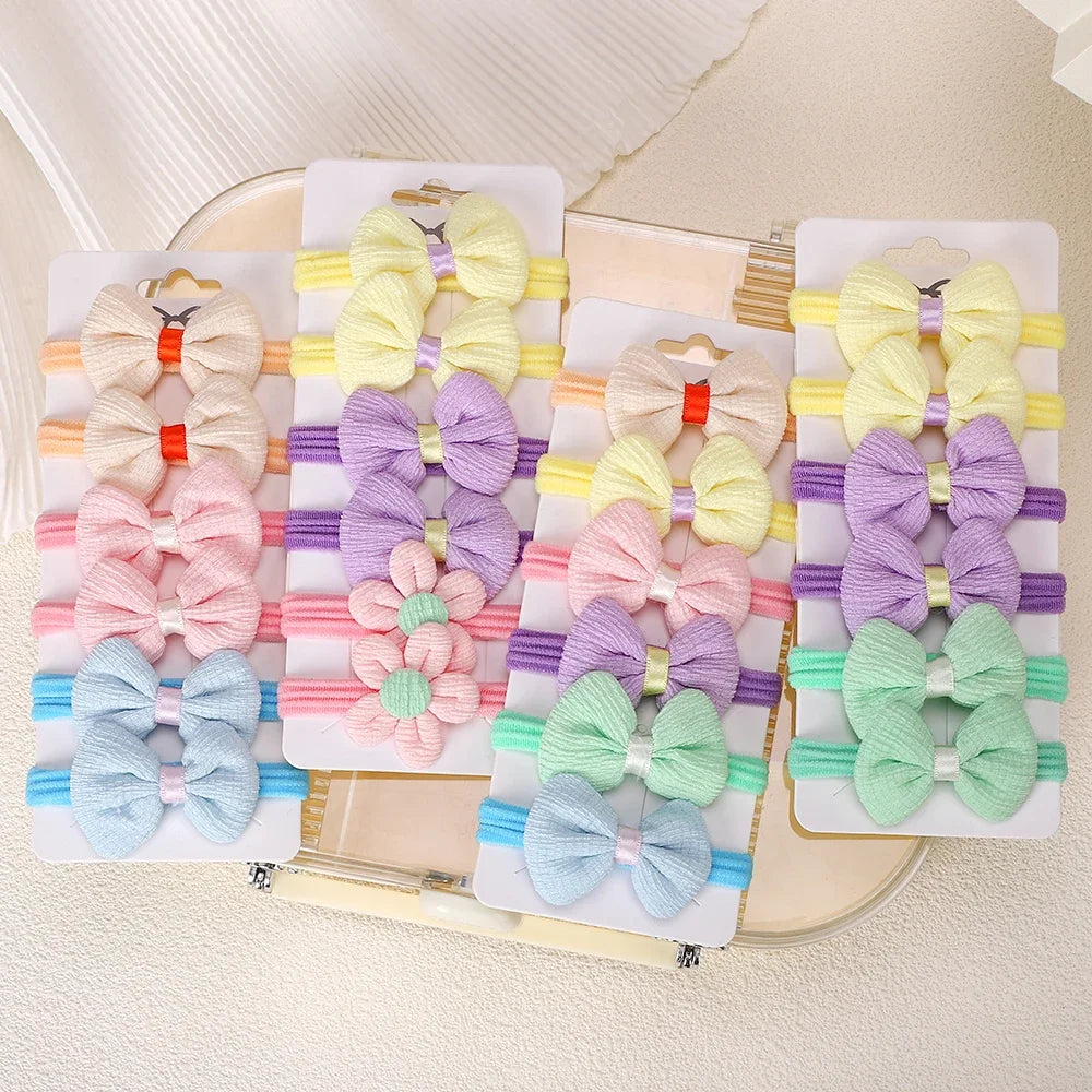 10Pcs/Lot Girls Headbands Flower Hair Strap Horsetail Head Rope Kids Braided Towel Ring Accessories