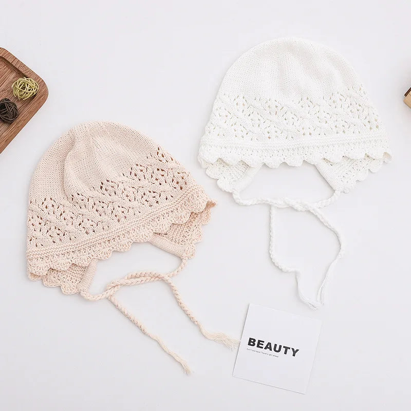 Solid Color Trendy Baby Hat Handmade Lace Turban Baby Hat Girl's Knitted Hat Newborn Hat Wholesale