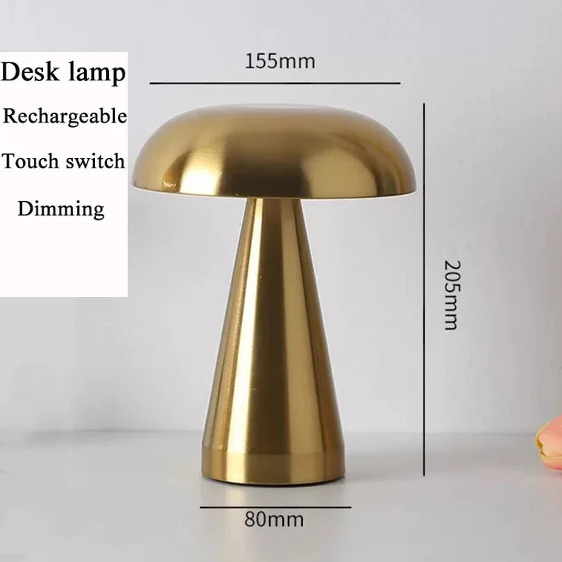 Retro Mushroom LED Table Lamp Touch Sensor Rechargeable Bedside Reading Light for Bedroom Restaurant Bar Decor