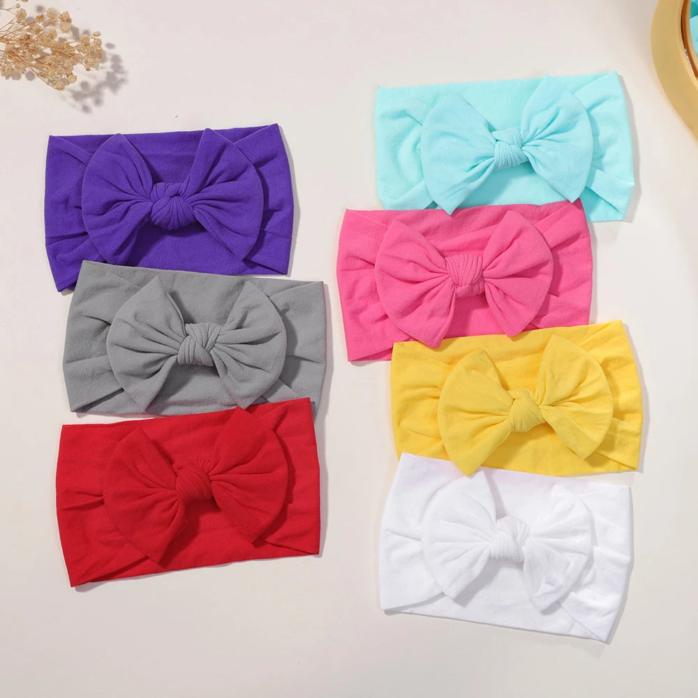 5Pcs/lot Bright Nylon Solid Color Baby Headband Set 3.5inch Bowknot Casual Headties Soft and Non Damaging To Hair