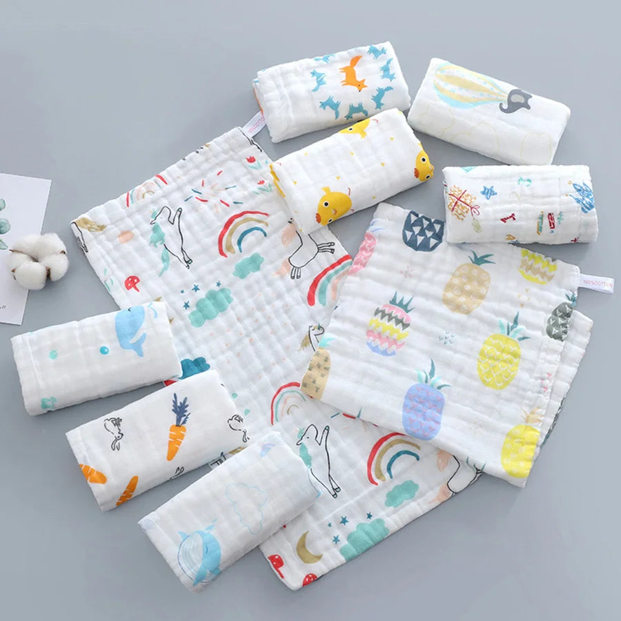 1/5pcs Pure Cotton Children's Face Towel 6-layer Gauze Muslin High-density Water Washed Cotton Soft Baby Towels Random Color