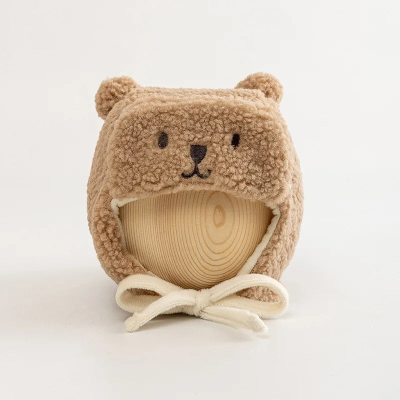 Bear Winter Baby Bonnet Newborn Hat with Earflap Thick Warm Lamb Wool Toddler Hats Infant Beanie Baby Girl Boy Cap 0-12M