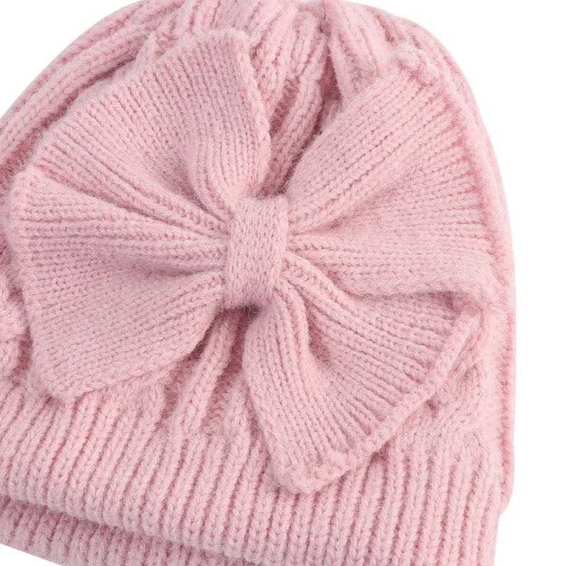Cross-Border European and American Children's Bowknot Knitted Hat Winter New Thickened Warm Newborn Wool Hat Baby Hat