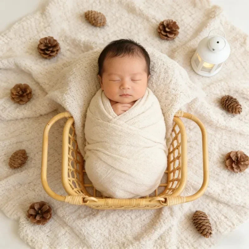 1pc Rattan Baby Bed Chair Round Sleeping Basket Newborn Photo Prop Studio Shooting Essential Infant Photography Accessory Supply