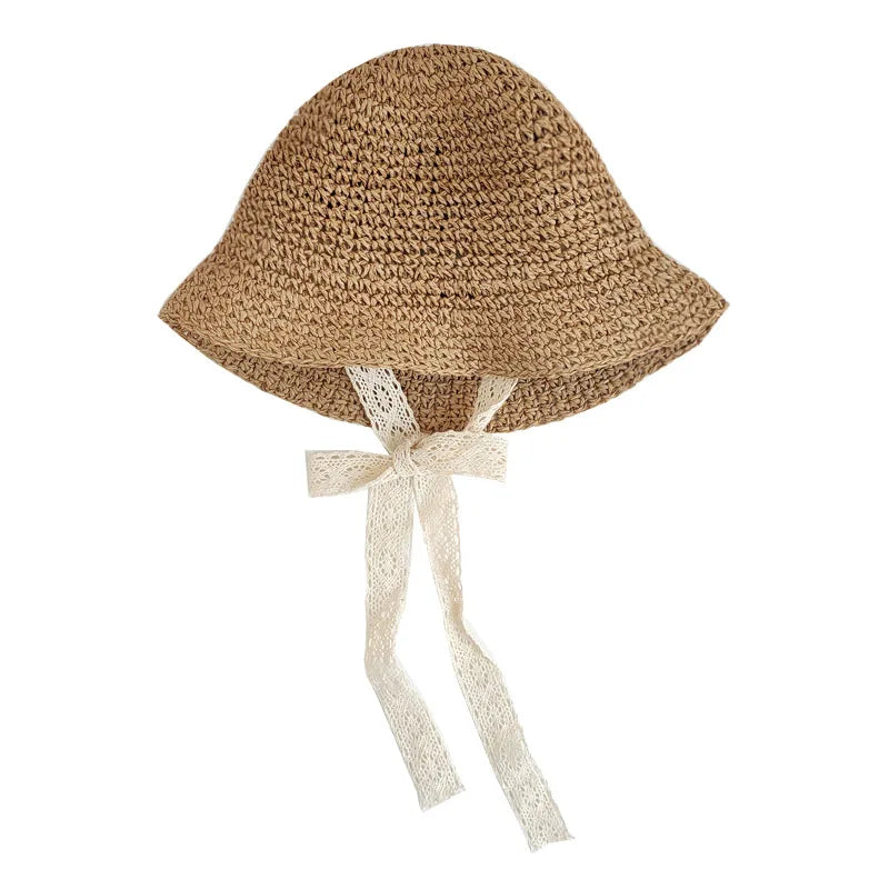 Fashion Lace Baby Hat Summer Straw Bow Baby Girl Cap Beach Children Panama Hat Princess Baby Sun Hats and Caps for Kids 1PC