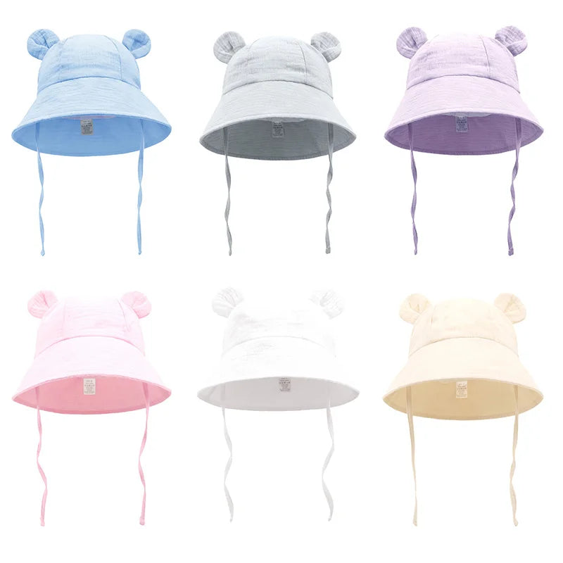 Muslin Baby Sun Hat Cartoon Print Kids Cap for Girls Boys 100% Cotton Toddler Summer Hats Children Panama Baby Cap 1-3Y