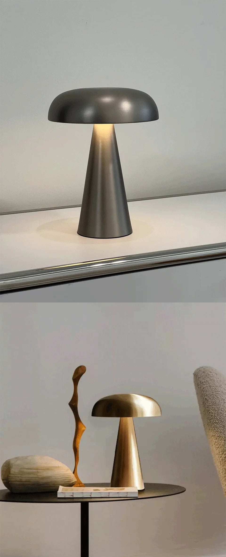 Retro Mushroom LED Table Lamp Touch Sensor Rechargeable Bedside Reading Light for Bedroom Restaurant Bar Decor