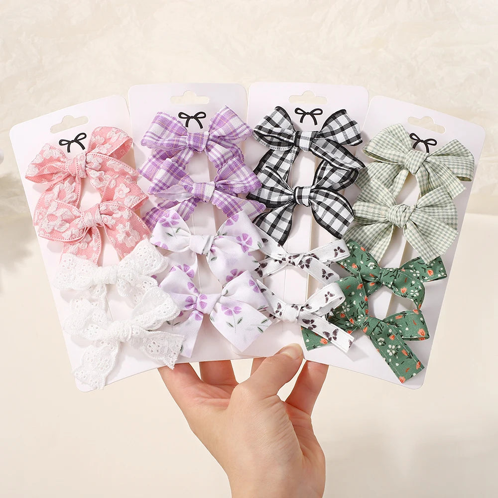 4Pcs/Set Baby Girls Hair Accessories Sweet Plaid Flowers Lace Bows Hair Clips Lovely Ins Hairpin Barrette Headwear