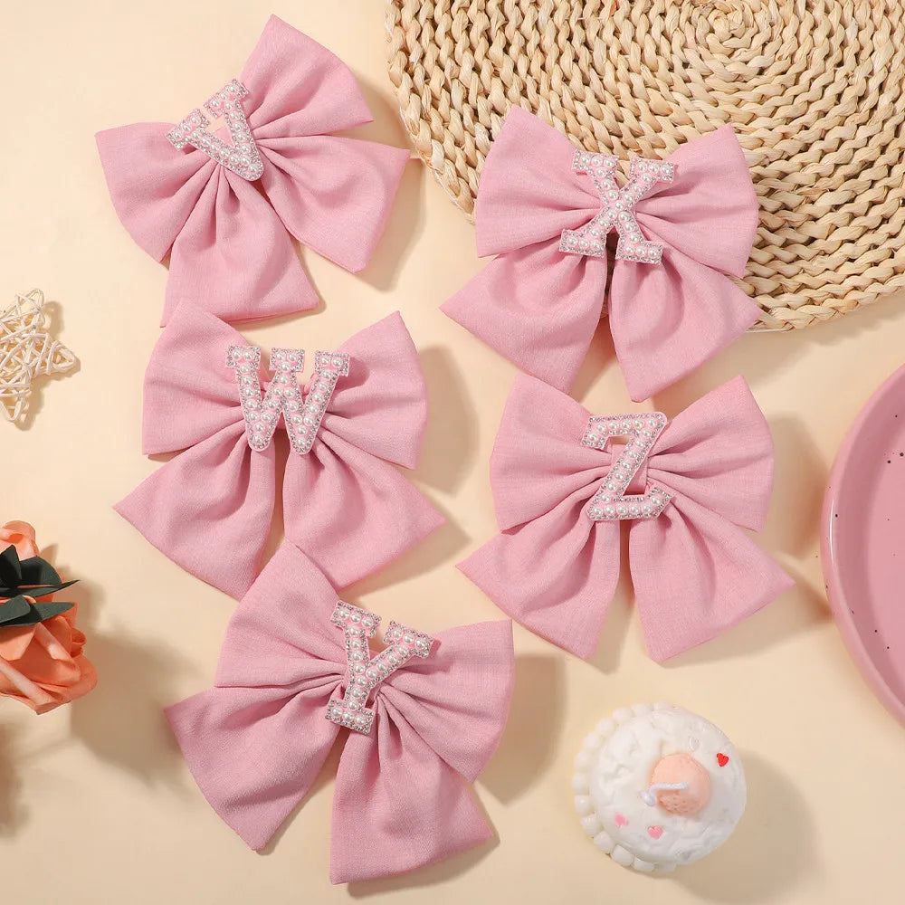 1Pc Solid Color 26 English Letters Hair Bows Clips for Girls Cotton Hairgrips Headwear Baby Hair Accessories Hair Clips Gift