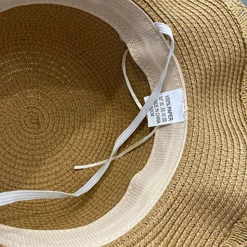 Kids Hat for Girls 2-7Y Straw Children's Sunshade Cap Bag Summer Baby Travel Sunscreen Beach Hat Sun Fisherman Cap Fashion Style