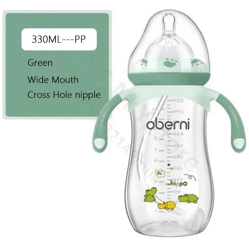 Oberni Anti Colic Wide Neck Baby Bottle 270ml 330ml With Handle For Easy Feeding