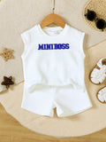 2Pcs Male Baby Sports Style White Letter Sleeveless+Shorts Set 0-4 Year Old Boys Summer Casual Set for Handsome little Boy