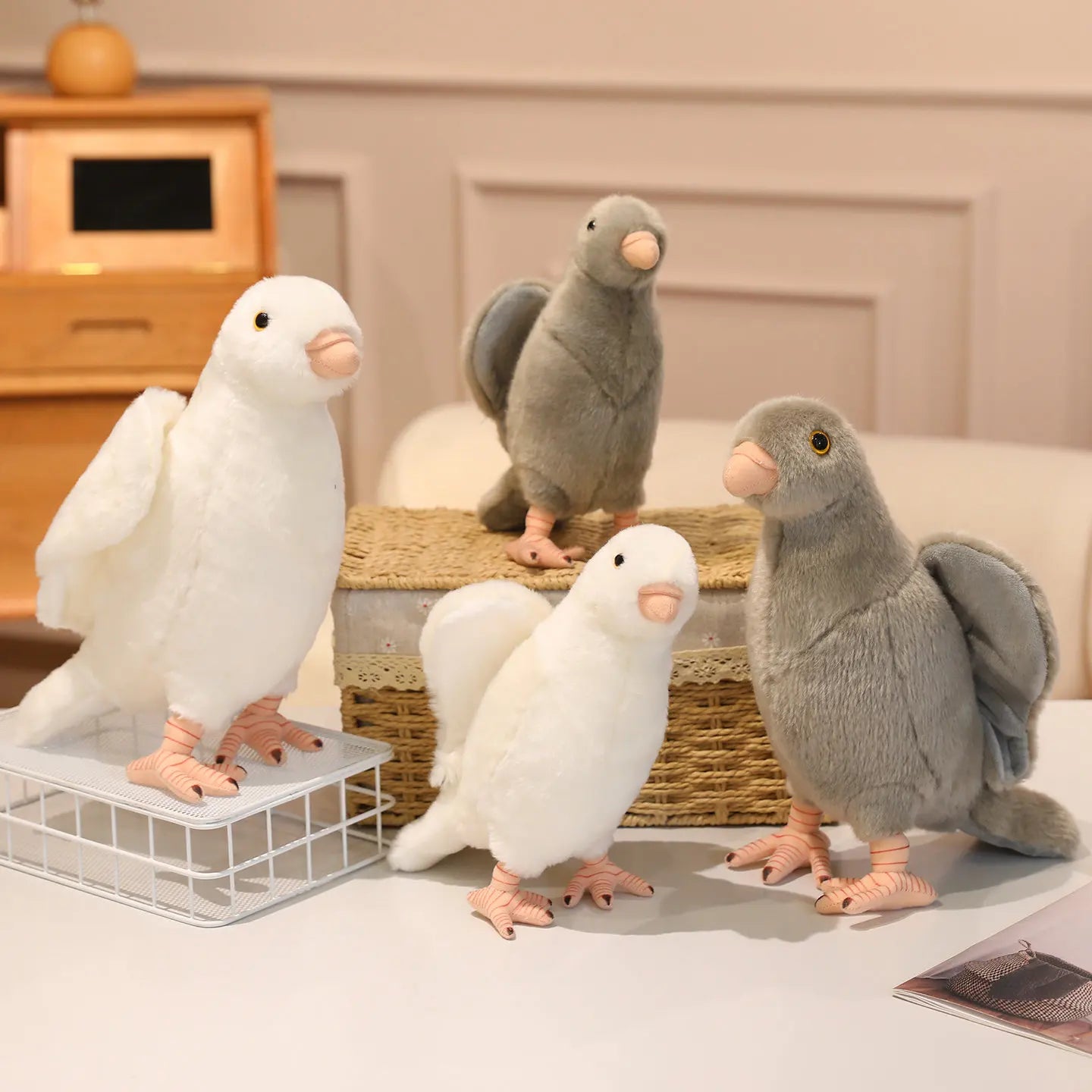 Grey White Simulation Pigeon Plush Toy Peace Dove Stuffed Animal Doll for Kids Home Decor And Photography Props