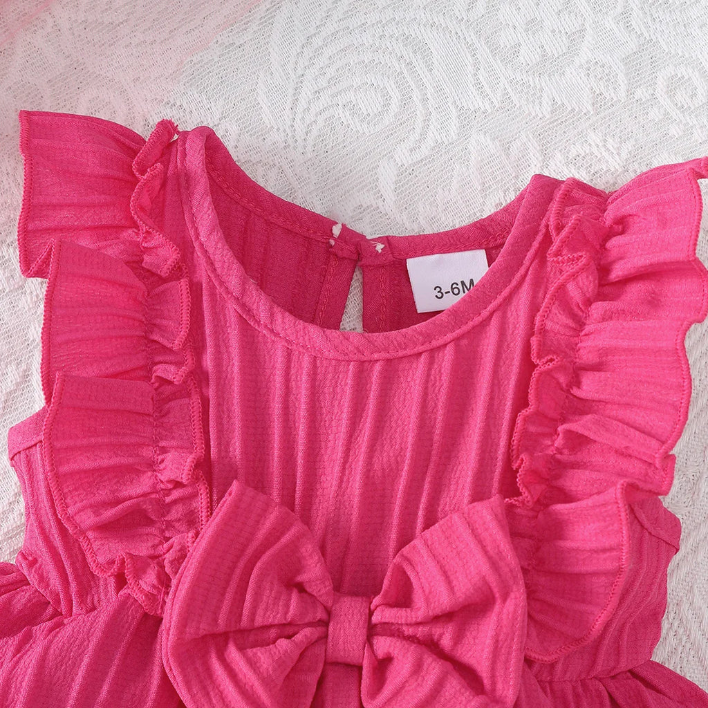 2Pcs Newborn Baby Girl Dress with Ruffles and Cake Skirt + Hairband Set, Suitable for 0-24 Months, Fashion Dress for Baby Girls