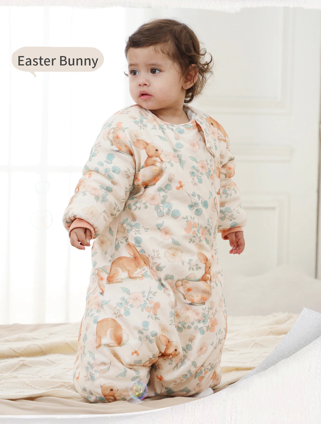 INSULAR Baby Cartoon Split-Leg Sleep Sack with Detachable Sleeves, 100% Cotton Thickened Winter & Autumn Toddler Sleeping Bag