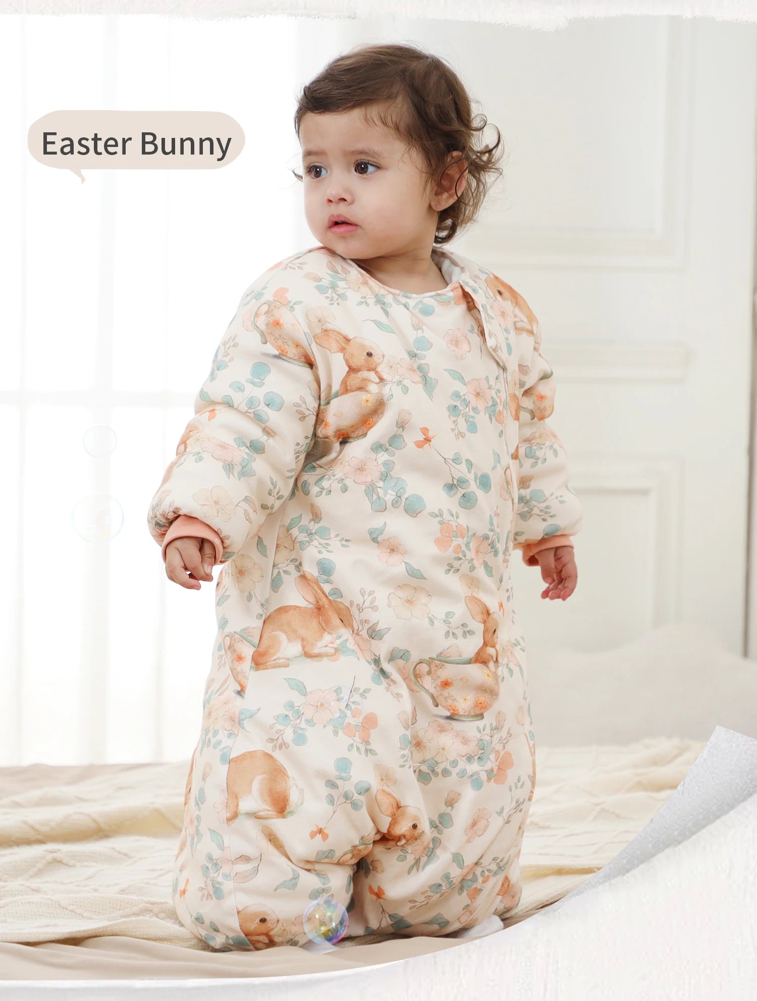 INSULAR Baby Cartoon Split-Leg Sleep Sack with Detachable Sleeves, 100% Cotton Thickened Winter & Autumn Toddler Sleeping Bag