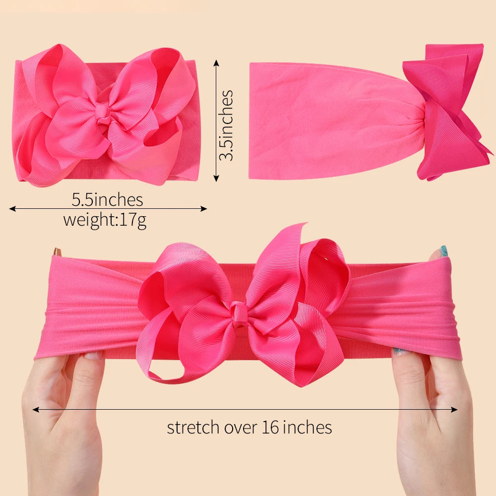 1pcs Large Ribbon Bow Baby Headband Girls Wide Nylon Turban Newborn Bow Headwrap Baby Gift Super Soft Infant Hair Accessories
