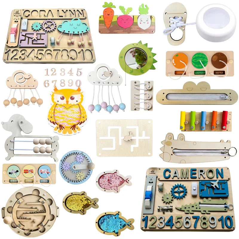 Montessori Busy Board DIY Accessories Mirror Animal Gear Cloud Learning Toy Puzzle Kindergarten Education Hourgl Brain Game Toy