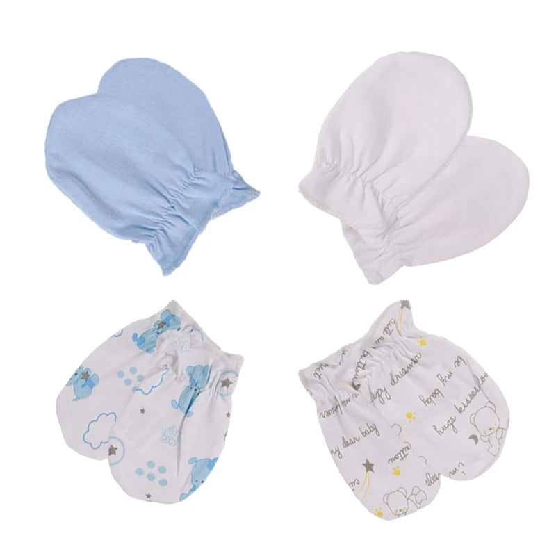 4-Pair Baby Boys Girls Gloves 100%Cotton Cute Breathable Mittens Newborn Unisex Accessories 0-6 Months