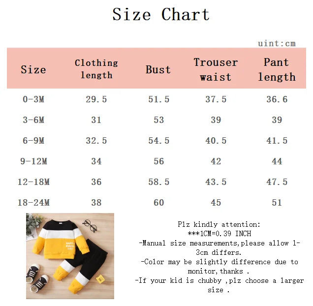 0-24 Months Baby boy Set  Color Blocked letter Long sleeved+Long pants 2pc/set Toddler Autumn Baby Boy Casual Clothing