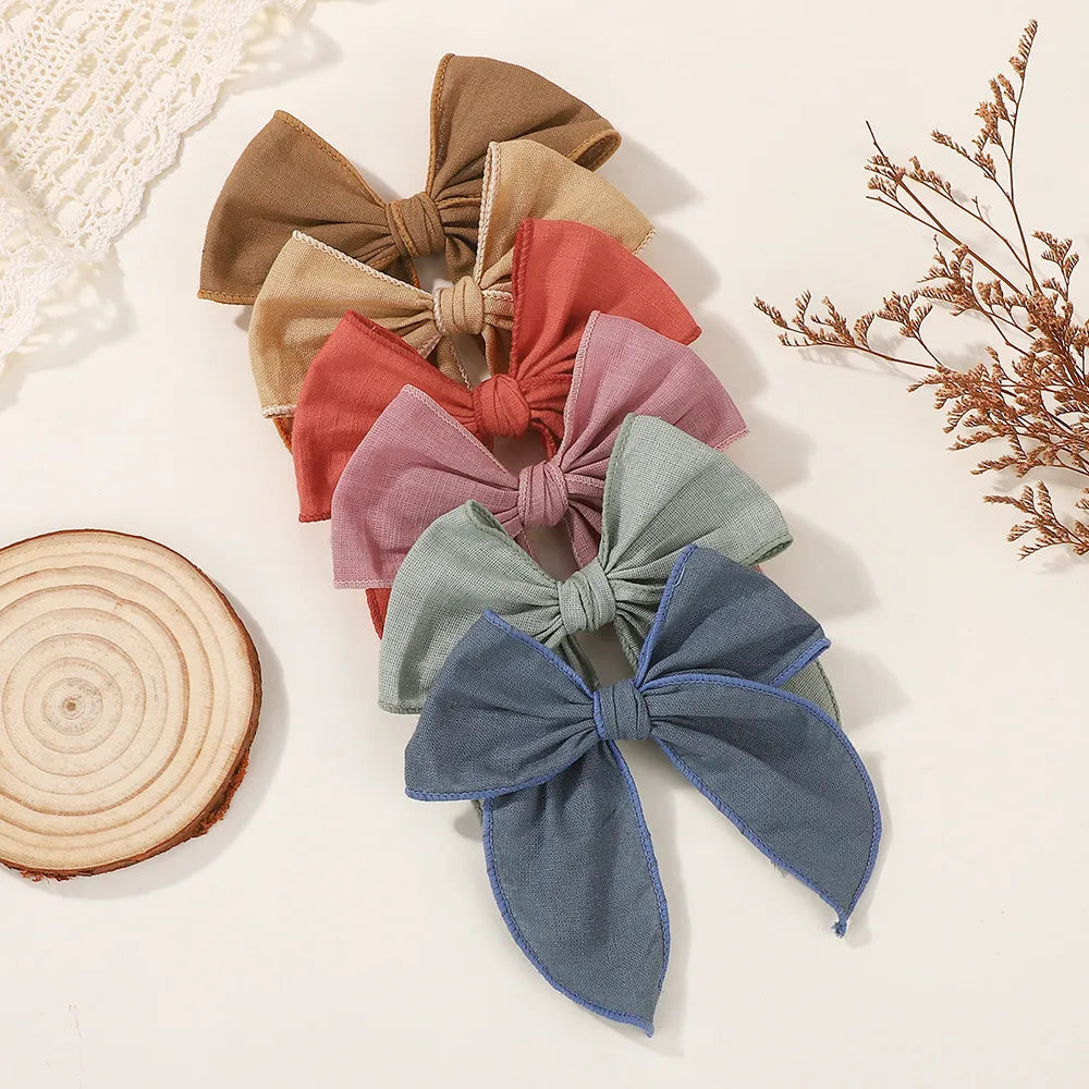 Randomly Color 8Pcs Cotton Bowknot Solid Color Hair Clip for Girls Lovely Handmade Hairgripes Baby Headwear Set