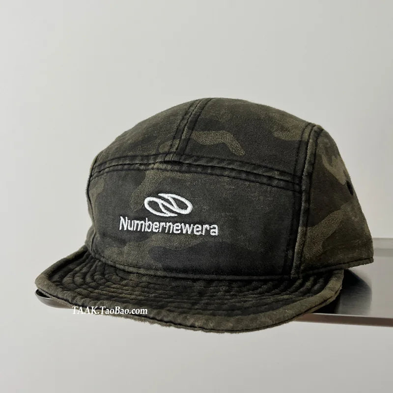 American Retro Washed Camouflage Tactical Short Brim  for Women Summer Workwear Short Brim Street Flip Brim Baseball Cap