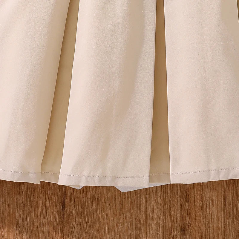 Kids Fashion Clothes Sets For Girls White Long-Sleeved Top And Beige Skirt Elegant Vacation Holiday Party Dress Graduation Suit