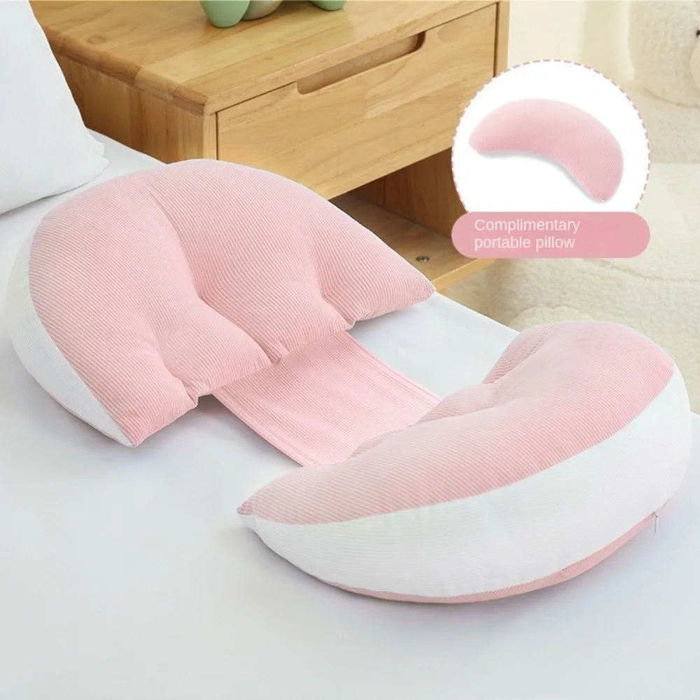 Maternity U Shaped Pillow For Abdominal Support 64x36cm Adjustable Size Soft Cotton Cover