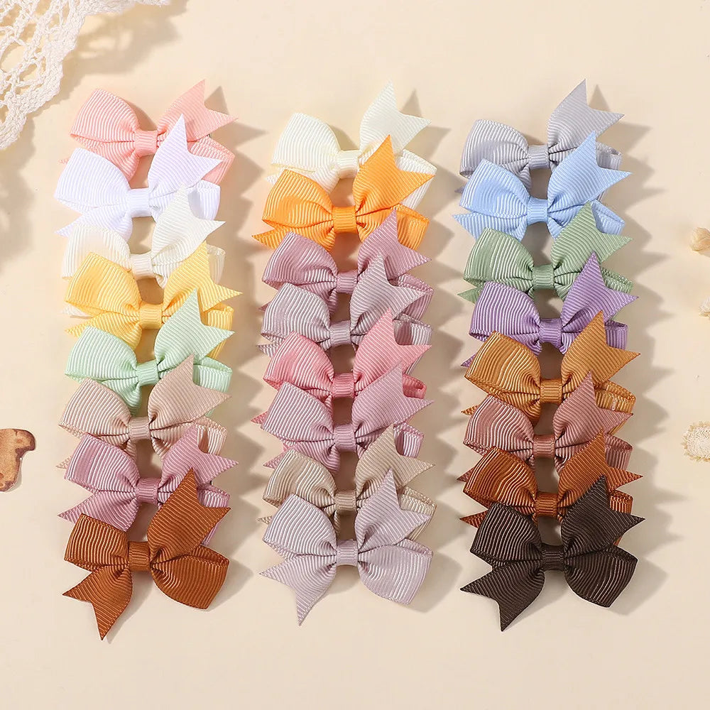 24Pcs/set Kids Cute Mini Ribbon Hair Bows Hair Clip for Girls Hair Bangs Safety Barrette Kids Boutique Hairpins Set